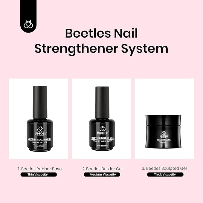 Beetles Base Color Gel Nail Polish Set – 6 Colors Nude Gel Polish, 5 in 1 Builder Rubber Base Coat, Self Leveling Soak Off U V LED Lamp Cure Strengthening for Natural Nails and French Manicure