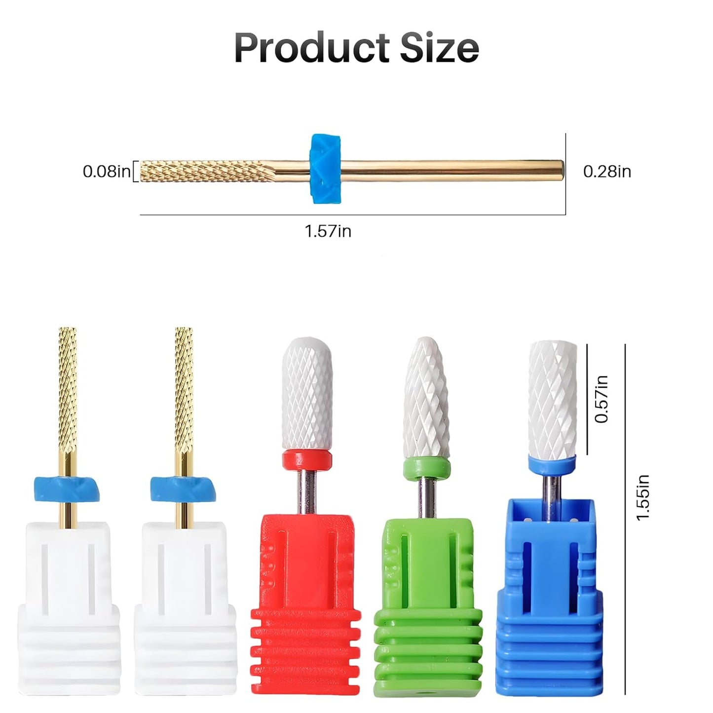 5pcs Ceramic Nail Drill Bits Set, Cuticle Bit for Acrylic Gel Nails Polishing Manicure Pedicure, Efile Remover Safety Bit for Home Salon