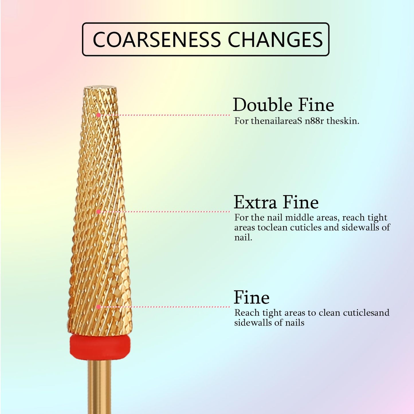 Super Long 5 in 1 Nail Drill Bits, Professional 3/32'' Carbide Tungsten Two Way Rotary Advanced Safety Bits, Fast Remove for Manicure Pedicure Cuticle Acrylic Nails (Gold, Fine-F)