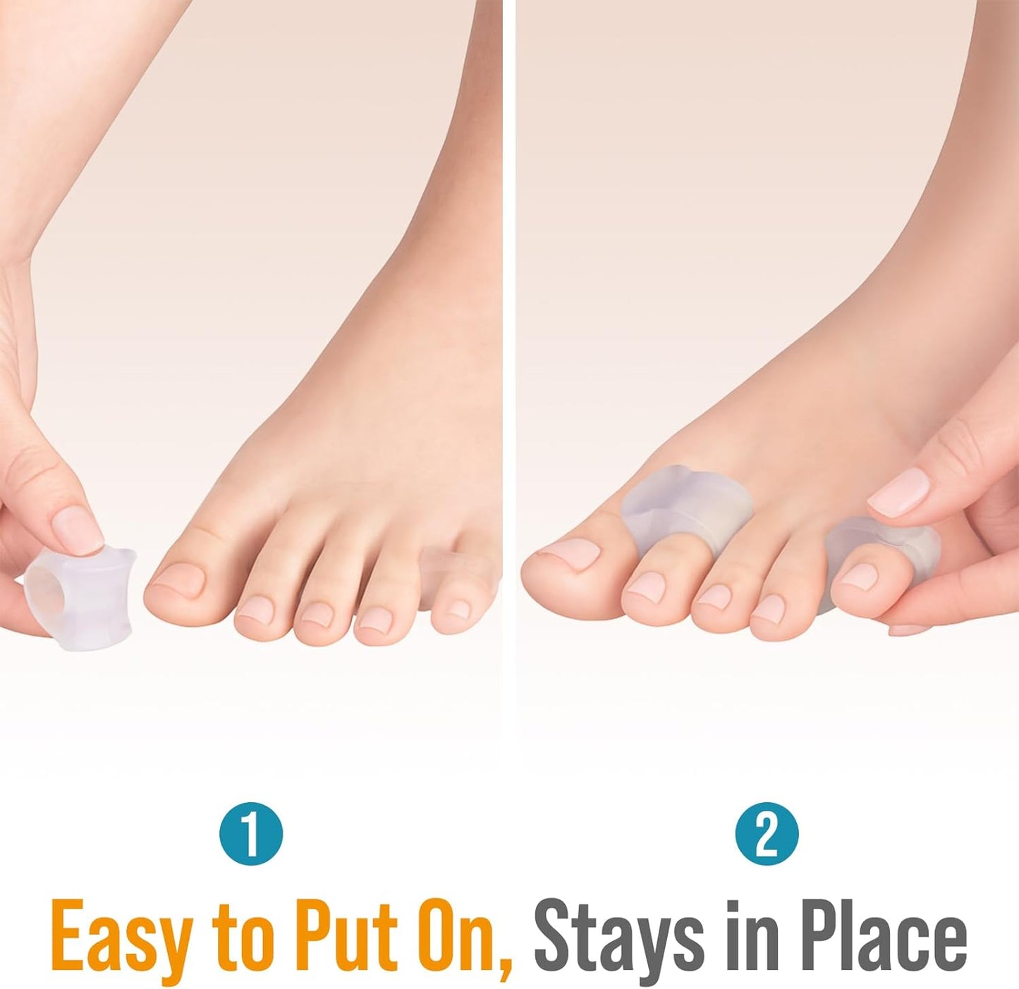 5 STARS UNITED Toe Spacers for Men & Women – 4 Big and 2 Pinky Gel Separators for Overlapping & Curled Toes, Bunions, Alignment - Diabetic Foot Care, Silicone Spreader, Corrector & Straightener, Clear