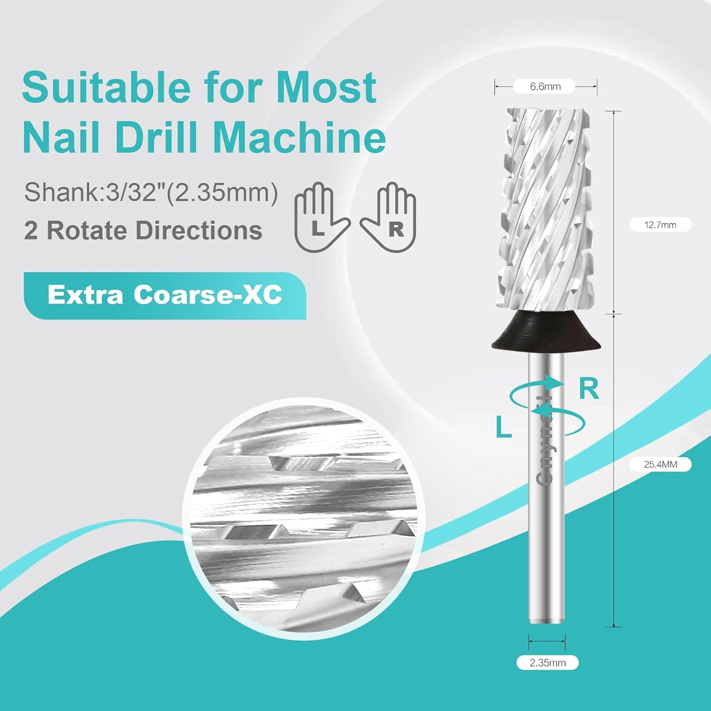 3/32" Large Tapered Barrel Flat Bit Tungsten Carbide Nail Drill Bit Safety Bit for Gel & Acrylic Removal, 2- Way Rotating Efile Tip, Salon Electric File Accessory (XC Girt, Silver)