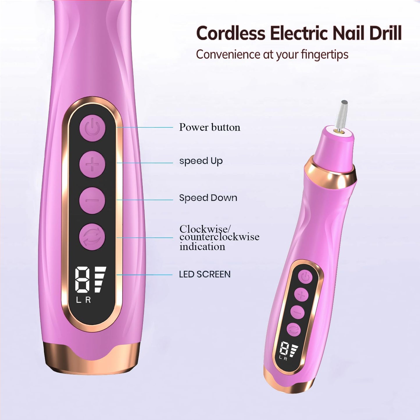 Professional Manicure Pedicure Kit Cordless Electric Nail File Set 6 Speed Cordless Nail Drill for Thick Nail Toenail Cuticle Hand Foot Care Nail Drill Tool(Purple)