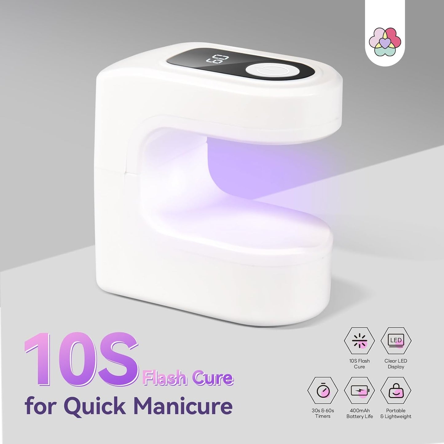 SAVILAND Essentials Mini UV Nail Lamp: 10S Rechargable Flash Cure Lamp U V Light for Gel Polish Nail U V Light LED Display 2 Timers Nail Light Portable Gel Nail Light Nail Dryer Manicure DIY Nail Art