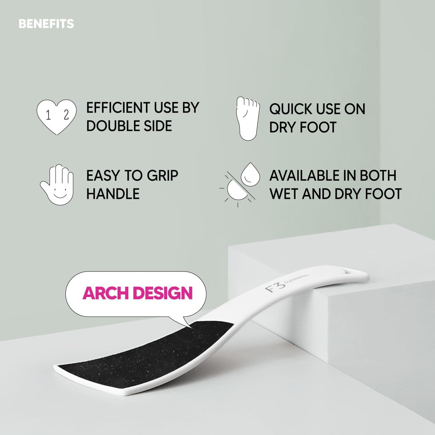 S-Line Emery Foot File, Colossal Double-Sided Pedicure Tool, Effective for Cracked Heel, Ergonomic Design for Easy Grip (White)