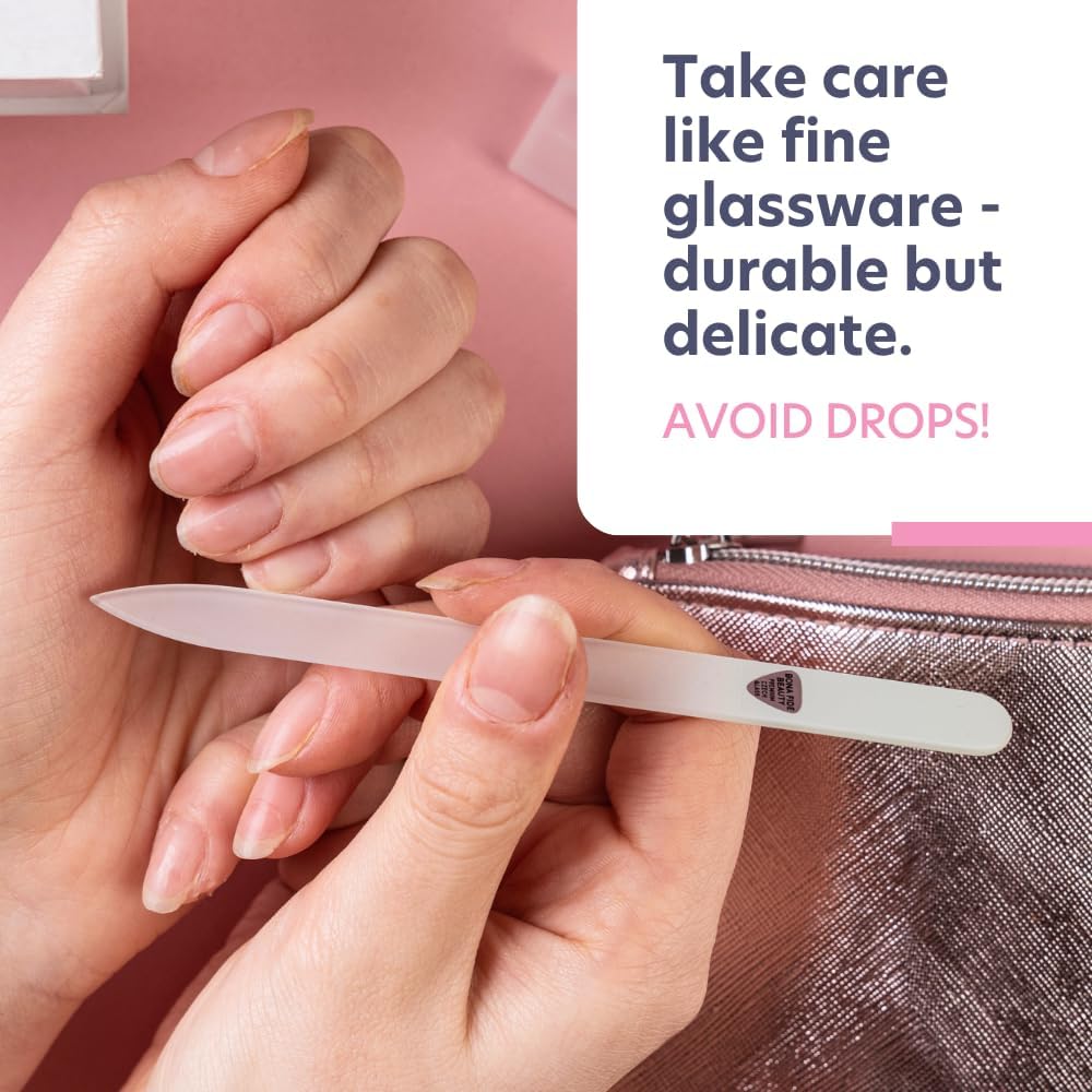 Bona Fide Beauty Czech Glass Nail File for Natural Nails (Guava Color), Fine Grit (180/240) Etched Crystal Fingernail File with Clear Case. Ideal Gift for Bridesmaids.