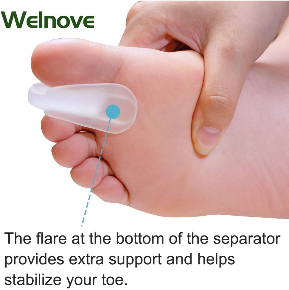 Welnove Toe Separators for Bunions - Gel Overlapping Toe Spacers - Flared Design Silica Gel Toe Straighteners, Bunion Corrector for Pain Relief, Prevent Corns - (6 Pack of Large Size+4 Pack of Small)