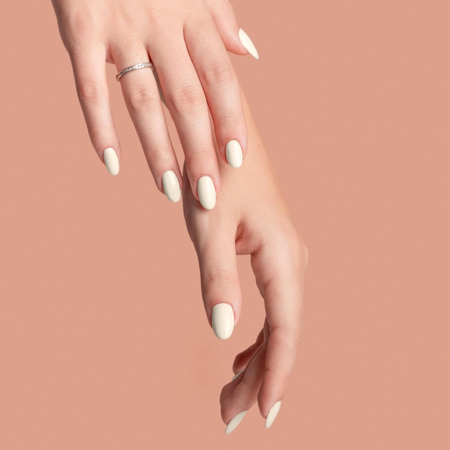 Semi Cured Gel Nail Strips-Quick Press Ons for Busy Women- 5 Min Semi-Gel Application,Wedding Nail Kit,Salon Quality,Works with Any UV/LED Lamps(Creamy White)