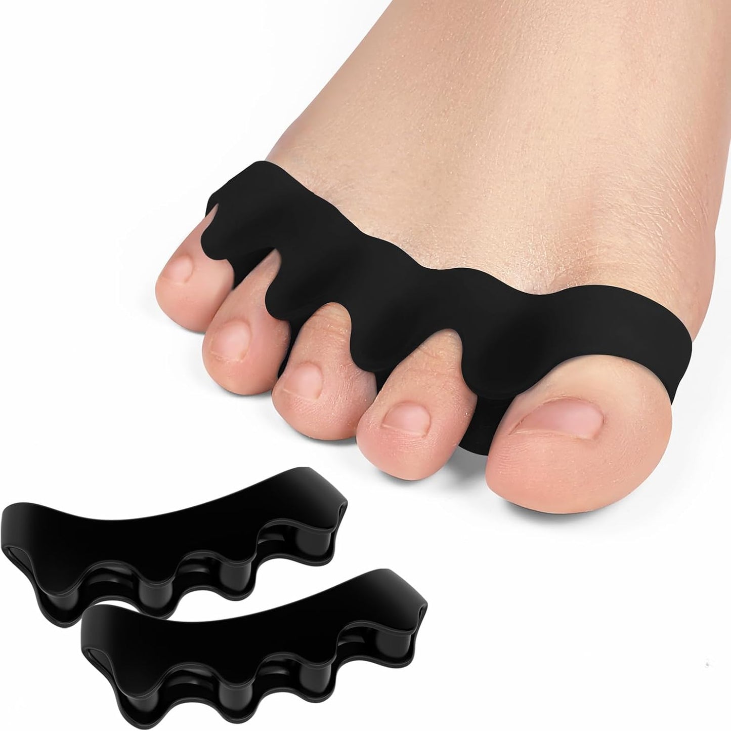 Gel Toe Separators for Toe Alignment - Silicone Toe Spacers for Bunions - Toe Spreaders for Straightening Overlapping Toes - Big Toe Corrector for Women & Men (4 Pairs, Black)