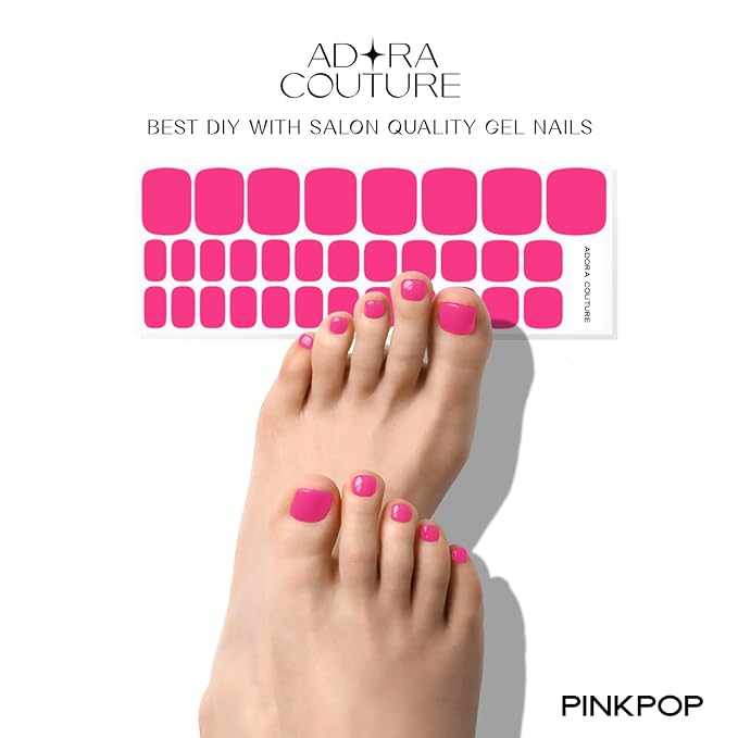 Semi Cured Gel Nail Strips - 32 pcs Gel Pedicure Stickers, Easy to Apply & Remove Toenail Stickers, Salon Quality at Home & Long Lasting - UV Nail Lamp Required - Pop Pink P