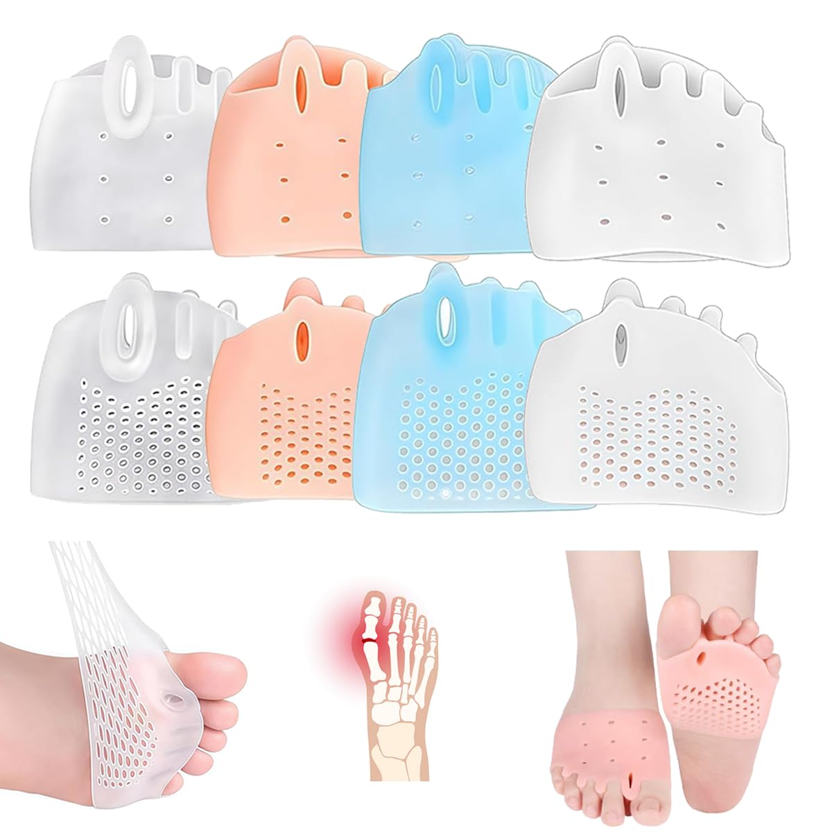 toe separators for Women & Men， ball of foot bunion corrector toe spacers ，toe protectors women，4-Pairs bunion pads,2025 New (4)