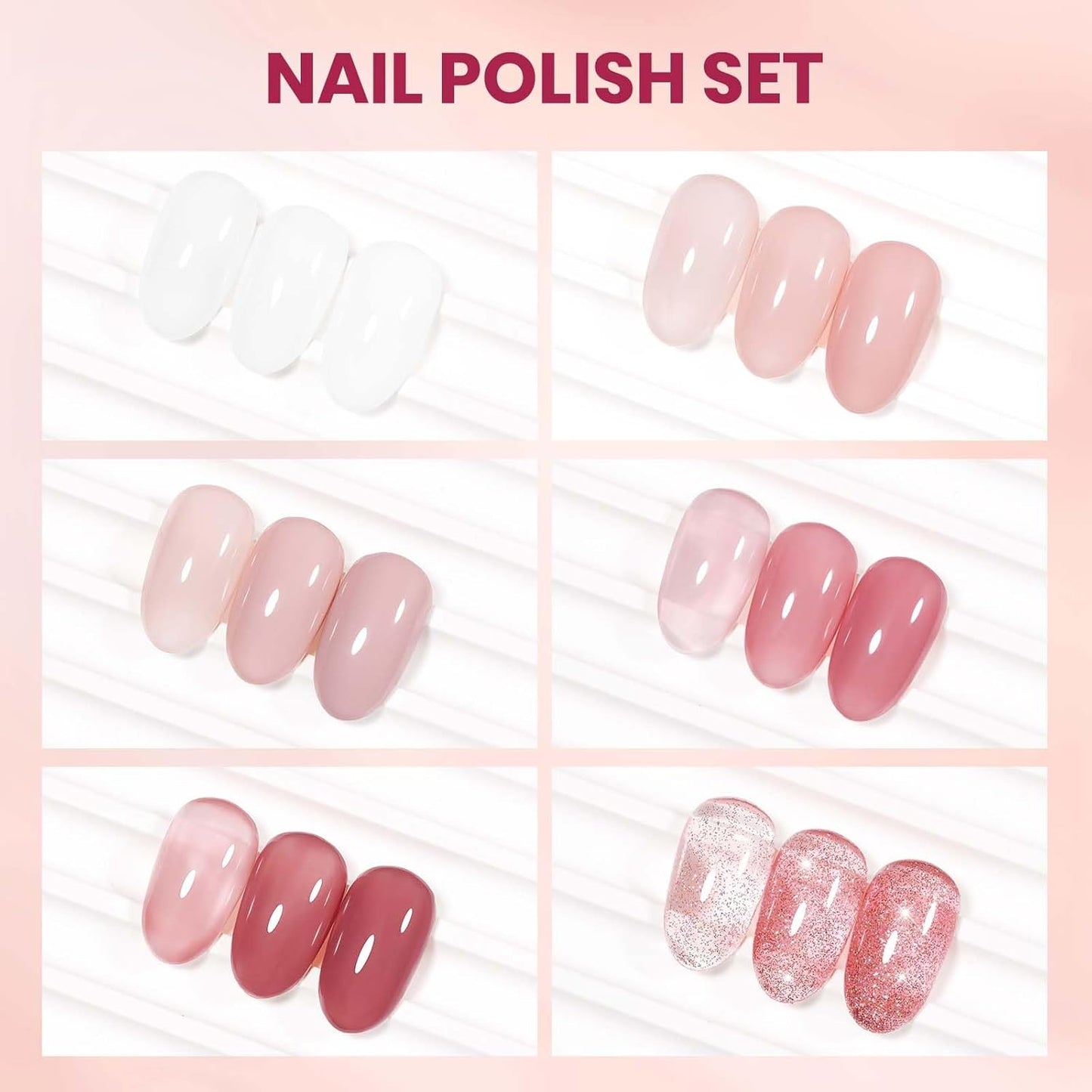 Nude Pink Nail Polish Set, Quick Dry Sheer Regular Nail Polish White Light Pink Glitter Fingernail Polish Natural Neutral Nail Lacquer High Glossy Nail Manicure DIY Salon Gift for Women Girl