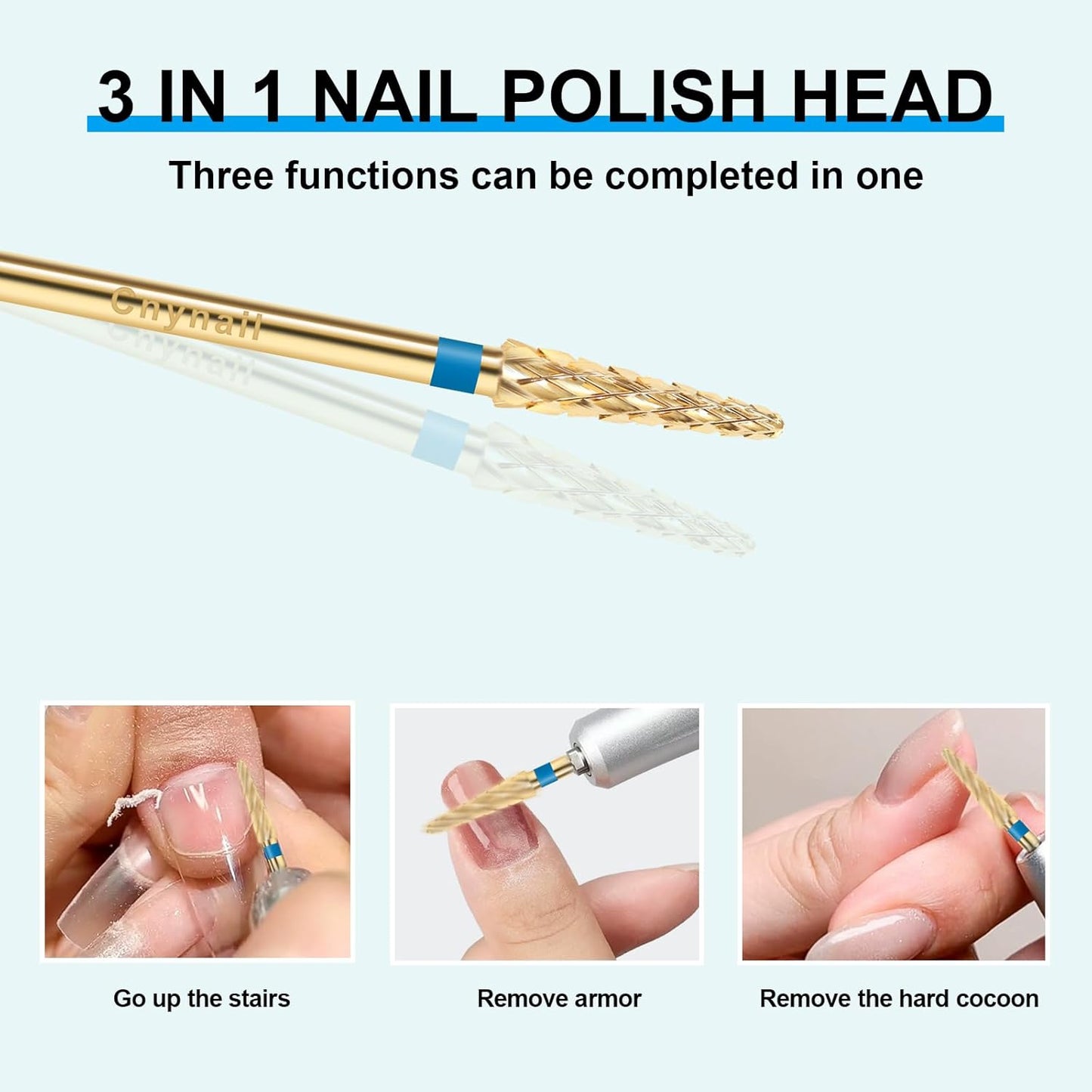 3/32" Small Cone Clean Medium Grit Carbide Cuticle Cleaner Bit for Electric Nail Drills – Professional Manicure Tool for Nail Salons and Home Use (M Grit. Gold)