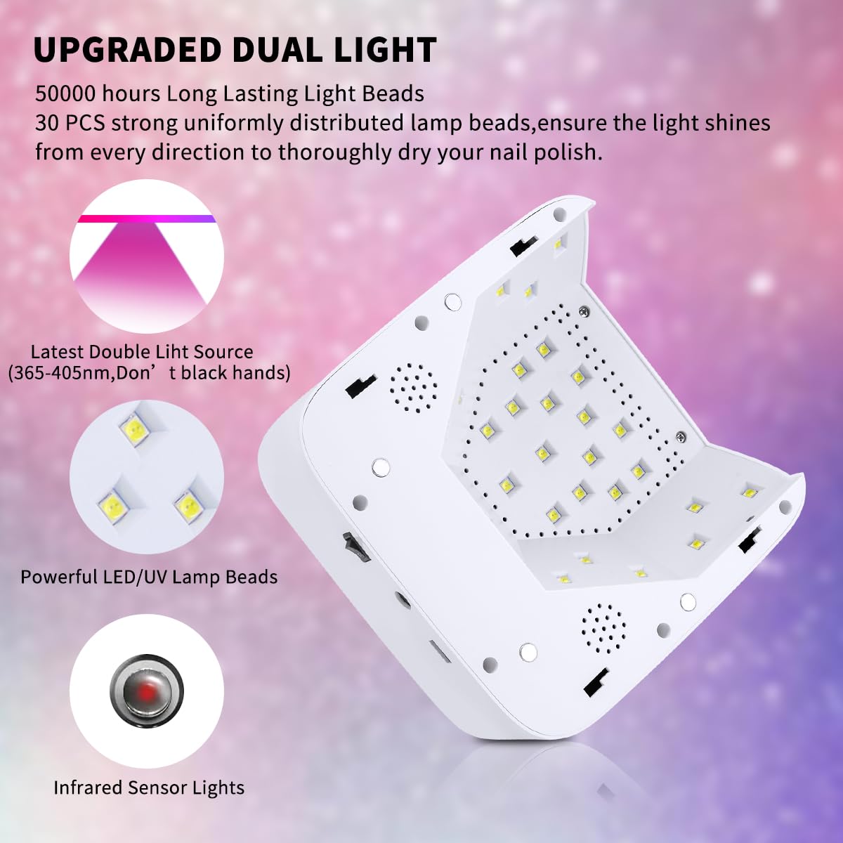 Cordless UV LED Nail Lamp,72W Rechargeable Nail Dryer Gel Polish Light with Large LCD Display,Rechargeable Nail Curing Lamp for Salon & Home (White)