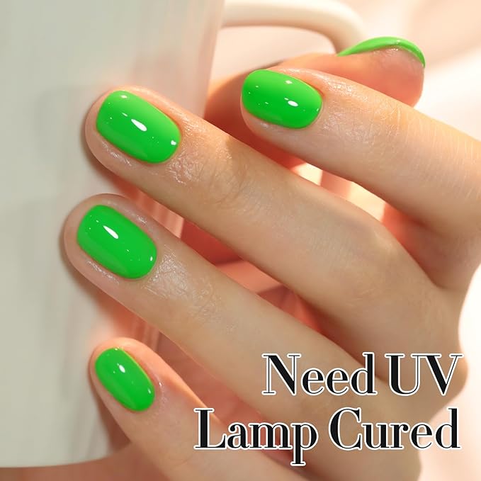 Double Rhythm 0.50 OZ Gel Polish Hema Free Same Color Same Bottle Golden Round Translucent Neutral Natural Milky 15 ML Jelly UV Polish Art DIY at Home (Neon Green-C1042)
