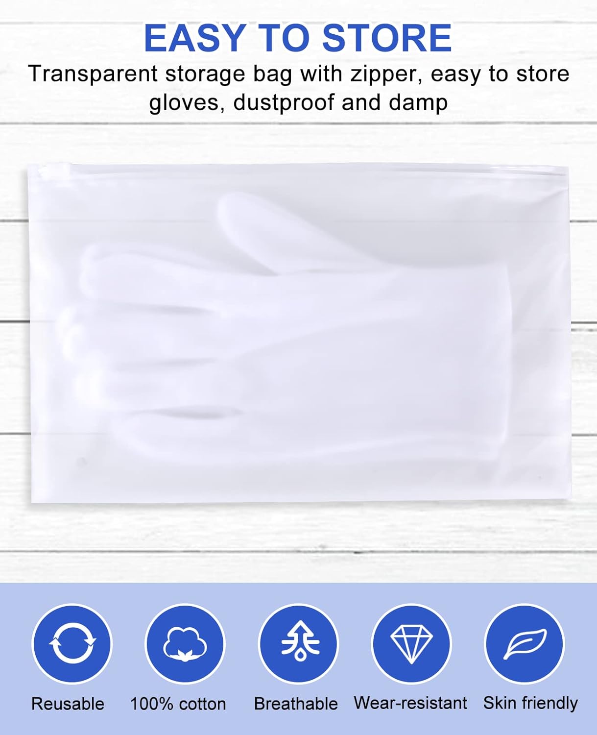 12 Pairs of White Cotton Gloves-Breathable and Comfortable Eczema Gloves, Moisturizing Spa Gloves，Jewelry Inspection Gloves，Suitable for Housework, Driving, Archives, Artwork Processing