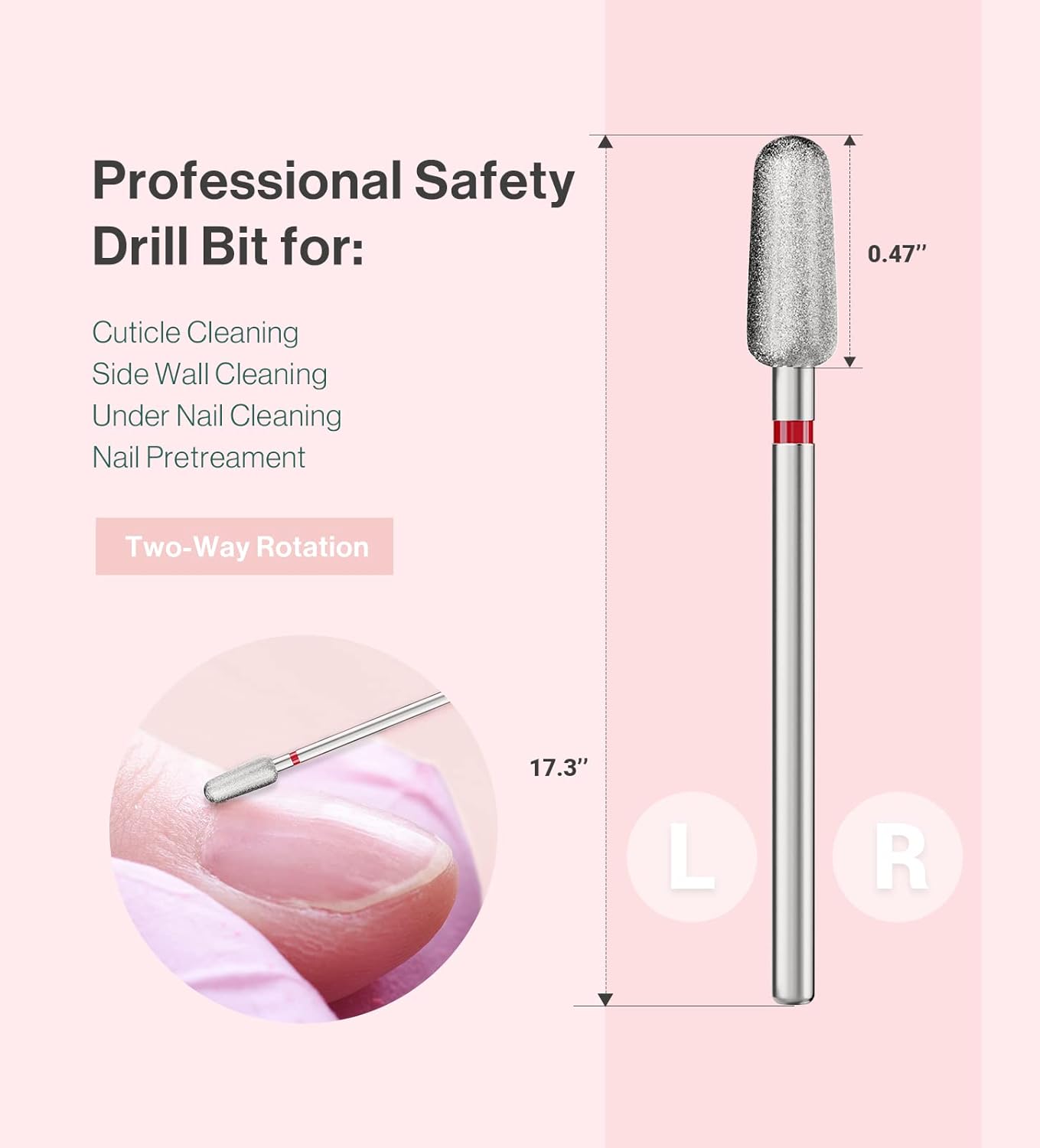 MelodySusie 5mm Round Tapered Cuticle Clean Nail Drill Bit 3/32'', Professional Safety Carbide Diamond Under Nail Cleaner for Cuticle Dead Skin Nail Prepare, Beginners Bits, Series Bit-S, Fine