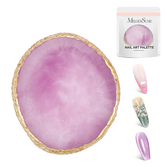 MelodySusie 1PC Round Shape Resin Nail Art Palette, Professional Color Mixing Board for Gel Polish, Acrylics, Pigment Blending, Salon and DIY Makeup Artist Tool, Purple