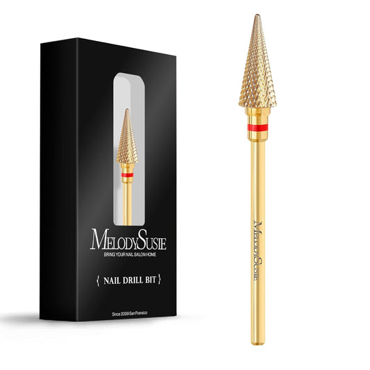 MelodySusie Professional Tapered Nib Nail Drill Bit, 3/32'' Carbide Tungsten Multi-function Bit, Suitable for Manicure Pedicure Cuticle Gel Polishing, Technicians Bit, Gold, Series Bit-M, Fine