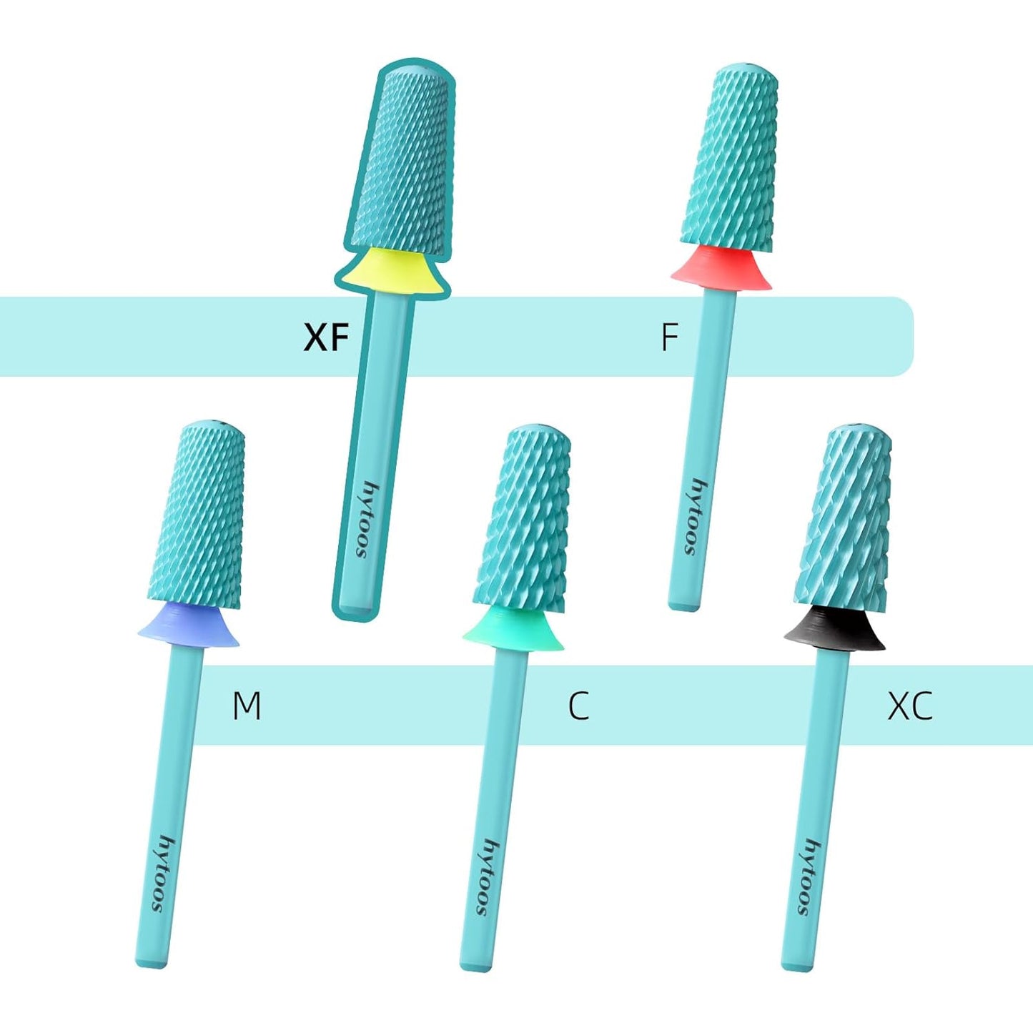 Safety Tapered Nail Drill Bits, Green Coated Tungsten Carbide Rounded Barrel Nail Bit for Soft Gel & Base Removal, Manicure Tools Pro Electric File Drill Accessories, XF