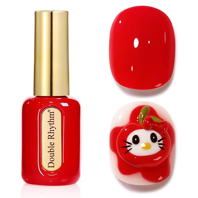 Double Rhythm 0.50 OZ Gel Polish Hema Free Same Color Same Bottle Golden Round Translucent Neutral Natural Milky 15 ML Jelly UV Polish Art DIY at Home (Red-C1091)