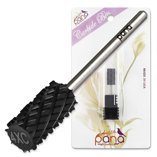 PANA Professional 3/32" Shank Size - Flat Top Large Barrel Carbide Bit - Nail Drill Bit for Dremel Machine (Silver, Gold, DLC Black) (4X Coarse, DLC Black)