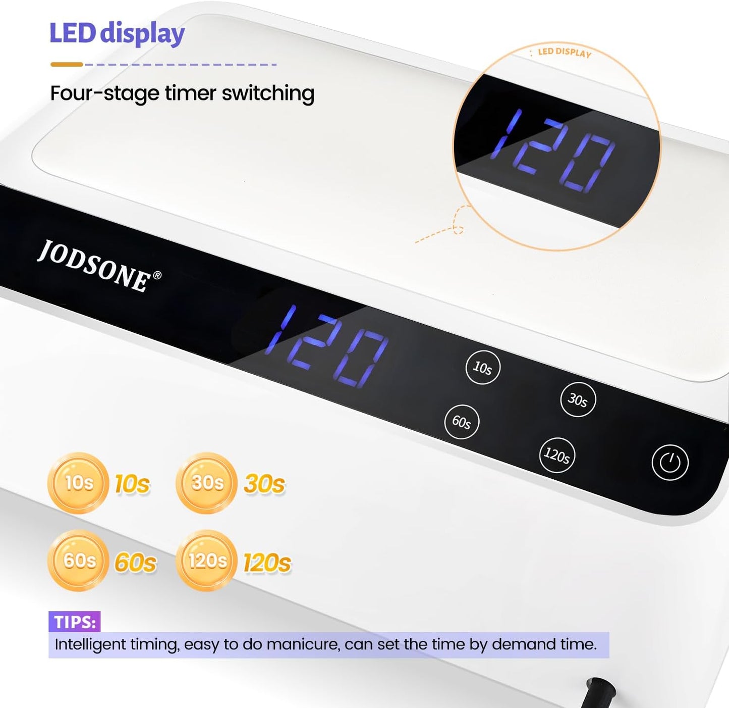 JODSONE Professional Nail Lamp with Hand Pillow for Salon 4 Timers Removable Base Smart Touch Screen Large Space U V Lamp for Gel Polish