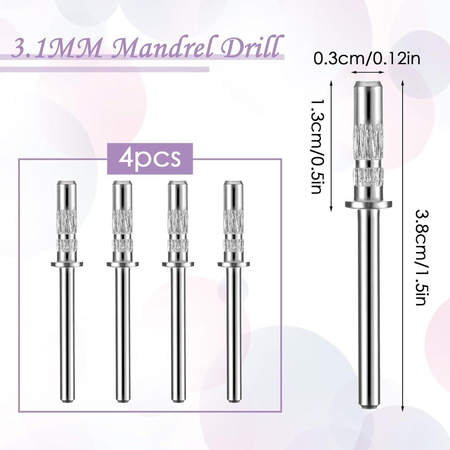 4Pcs Small Mandrel Nail Bit 3mm Mini Mandrel for Nail Sanding Bands,Stainless Steel Small Sanding Band Nail Drill Bit for Electric Drill File Machine Manicure Accessory