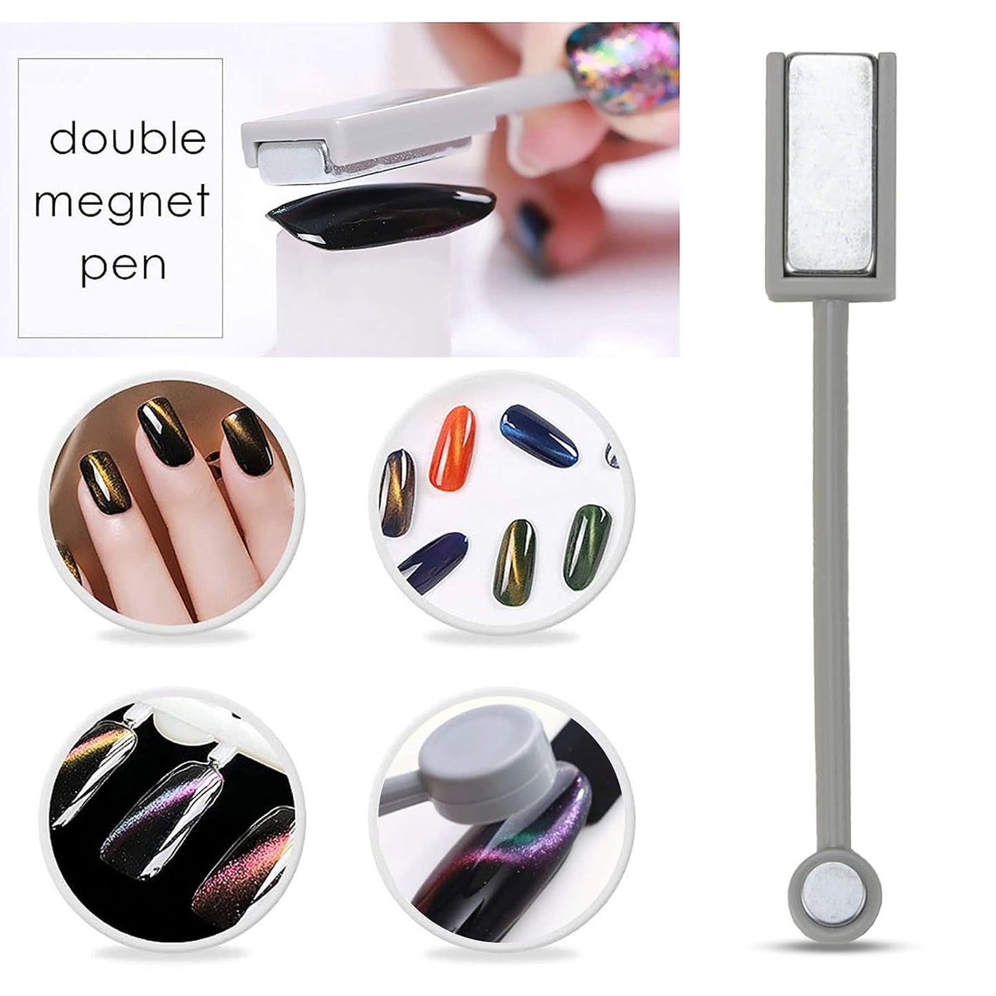 8 Pieces Nail Magnet Tool Set, Double-head Flower Design Nail Magnet Pens Magnet Stick 3D Magnetic Cat Eye Gel Polish Nail Art, for DIY 3d Magnetic, Salon, Studio or Home
