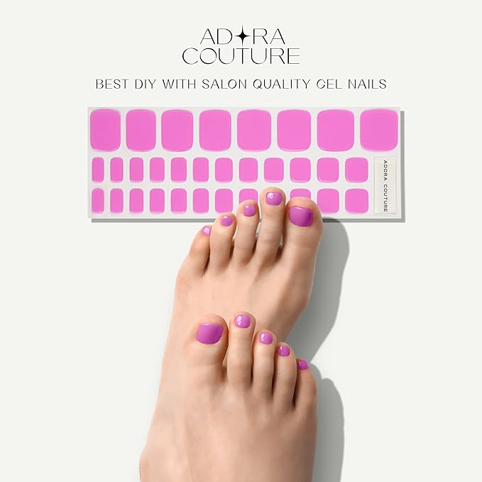 Semi Cured Gel Nail Strips - 32 pcs Gel Pedicure Stickers, Easy to Apply & Remove Toenail Stickers, Salon Quality at Home & Long Lasting - UV Nail Lamp Required - Dark Pink P