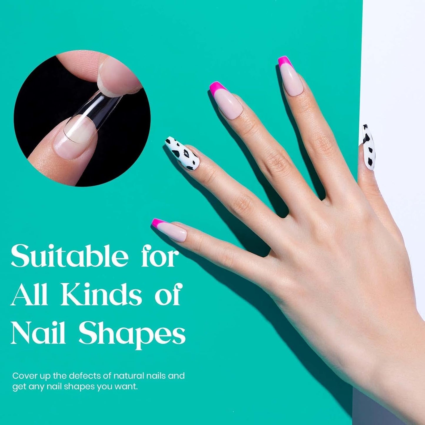 Beetles Gel Nail Tips 500Pcs Medium Coffin Pre Shaped Clear Full Cover False Nails Press on for Gel Art Polish Soak Off Lamp Easy Nail Extensions Acrylic