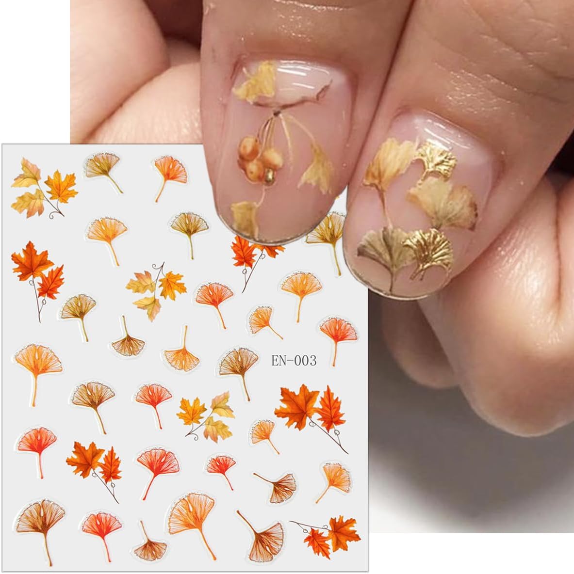 8 Sheets Autumn Maple Leaves Nail Stickers for Thanksgiving Pumpkins, Fall Fruit, Ginkgo Leaf - 3D Self-Adhesive Decals for Women Nail Art Design