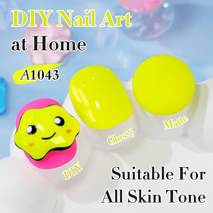 Double Rhythm 0.50 OZ Gel Polish Hema Free Same Color Same Bottle Golden Round Translucent Neutral Natural Milky 15 ML Jelly UV Polish Art DIY at Home (Neon Yellow-C1043)
