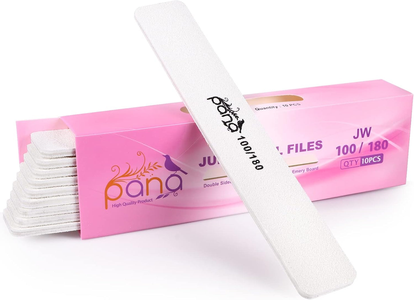 10PCS Jumbo Size PANA Professional Double Sided Nail Files - White, 100/180 Grit - Emery Board Nail Buffering File Manicure Pedicure Nail Polisher Washable