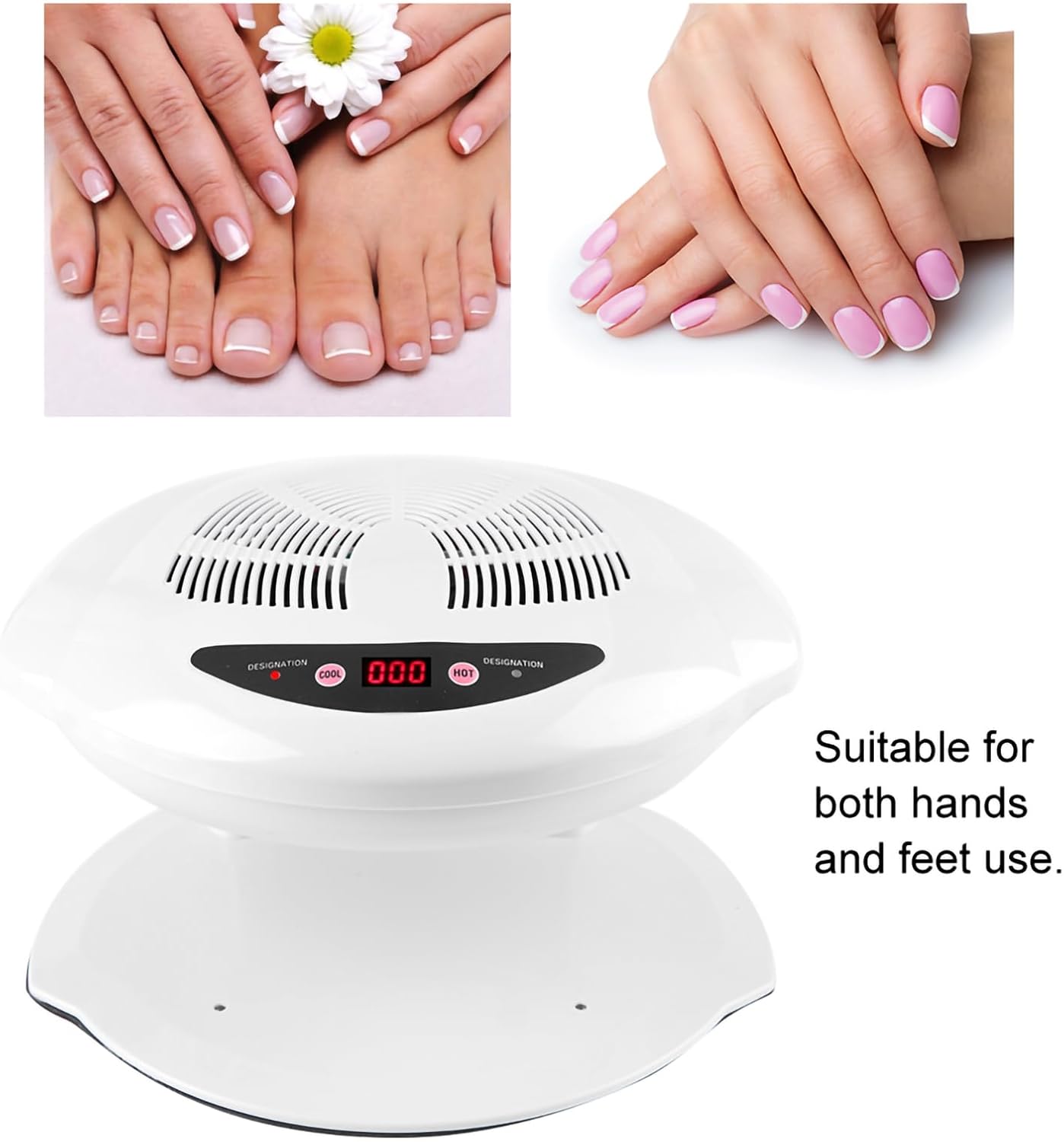 Air Nail Dryer, 2 in 1 400W Cool Warm Nail Air Blow Fan Nail Drying Machine Automatic Sensor Nail Polish Dryer Nail Art Manicure Tool for Salons or Home Use White
