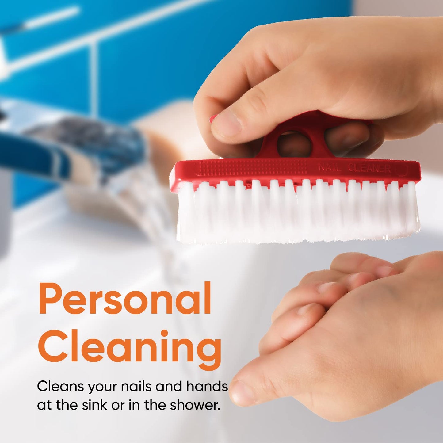 Superio Nail Brush for Cleaning Fingernails, Nail Scrubber Brush, Toe Foot Hands Fingernail Brush Cleaner- Small Scrub Brush- All-Purpose Stiff Cleaning Brush for Home, Kitchen, Work, (2, White/Red)