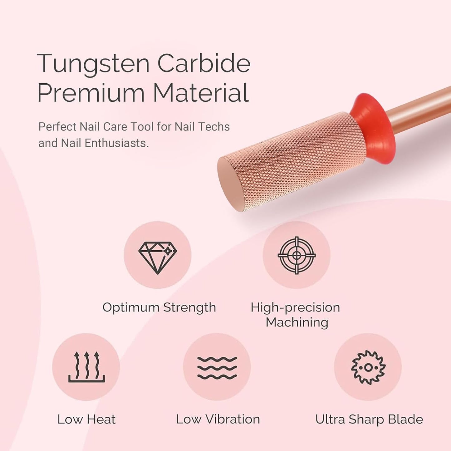 MelodySusie Large Barrel Nail Buffer Bit, Professional Safety Carbide Nail Bit for Nature Nail Bed File Cuticle Dead Skin Cleaning Nail Prepare, Two Way Rotate, Manicure Nail Salon Supply, Rose Gold