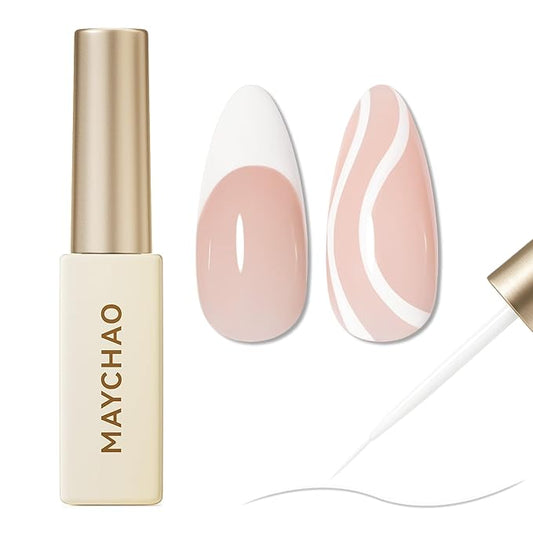 MAYCHAO White Swirl Gel Liner Nail Art Polish, 8ml Classic Pure White Gel Color Built-in Thin Brush, UV Light Cure for French Nail Tips DIY Manicure at Home Salon