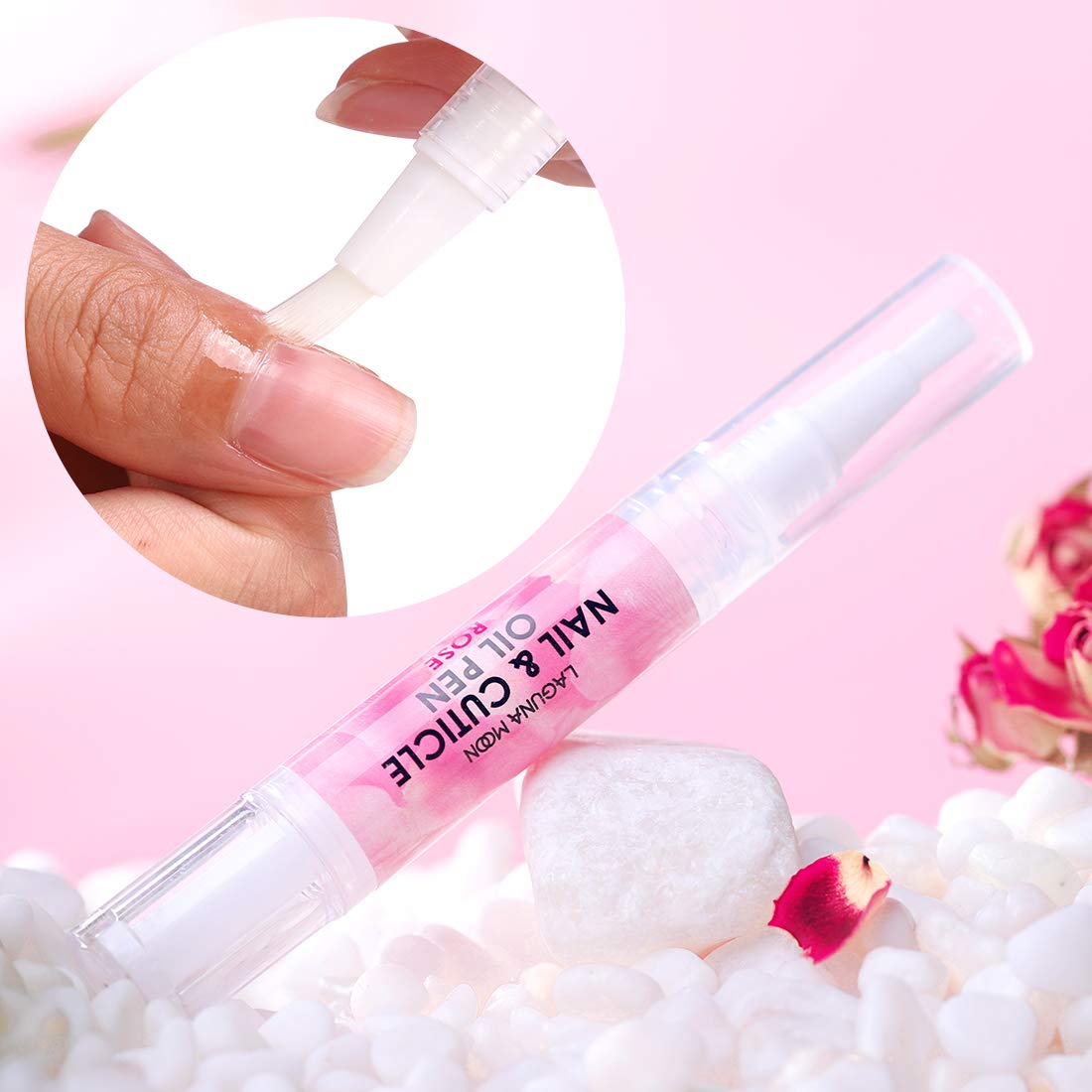 Cuticle Oil Pen for Nail - Lagunamoon Nail Oil for Nail Care & Nail Growth - Nourish, Soothe & Moisturize Damaged Nails - Rose, 5 ml