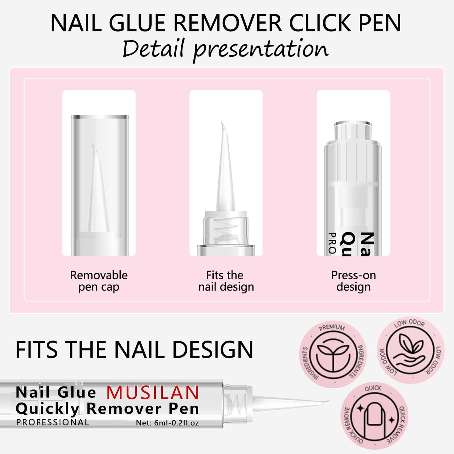 3 IN 1 Nail Glue Remover,3PCS 6ML Nail Glue Remover Pen For Press On Nails,Click Remove Pen Design,Click Glue Gel For Fake Nails Debonder Adhessive Not for Gel Polish Base Coat