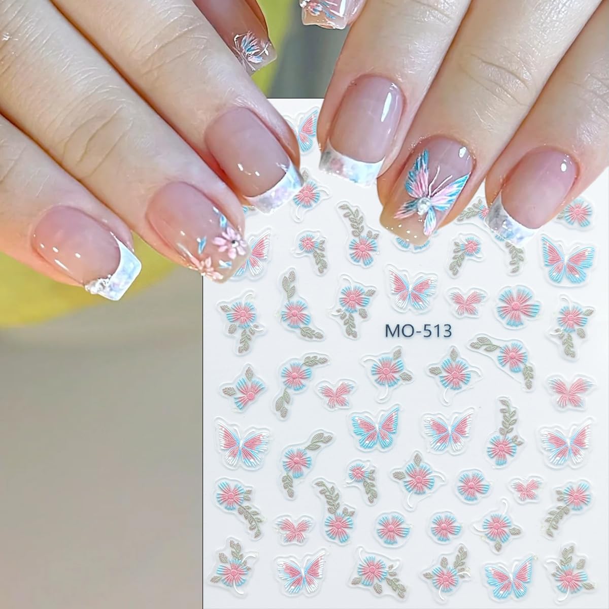 3Sheets Butterfly Nail Art Stickers Purple Pink Butterflies Nail Stickers Colorful Flower Nails Decals Butterfly Sticker 5D Embossed Wildflower Nails Design Decoration Supplies for Women DIY Manicure