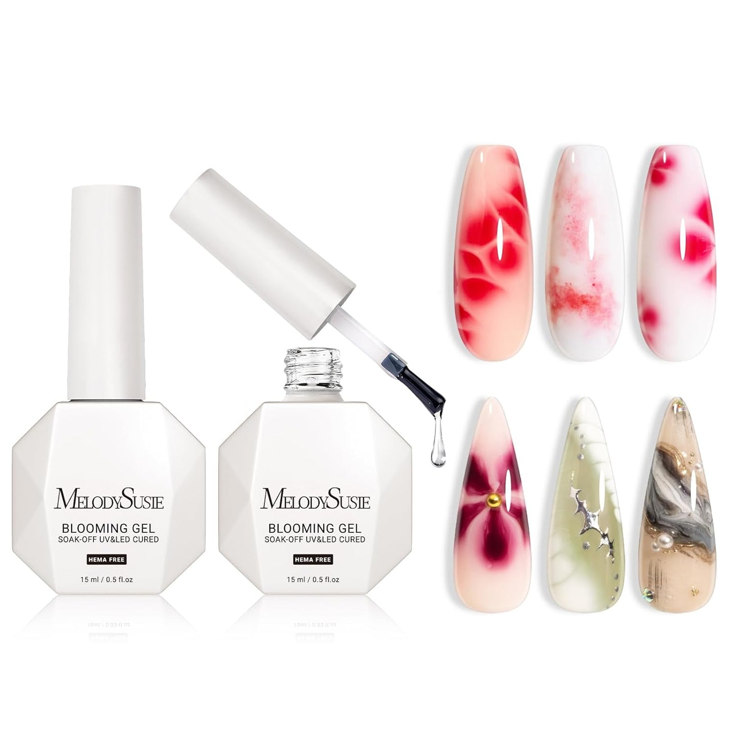 MelodySusie Hema Free Blooming Gel for Nail Design, Marble Watercolor UV Nail Polish, Spreading Effect Gel Nail Art Supplies, Nail Salon Manicure at Home for Women, 0.53 Fl Oz 2PCS