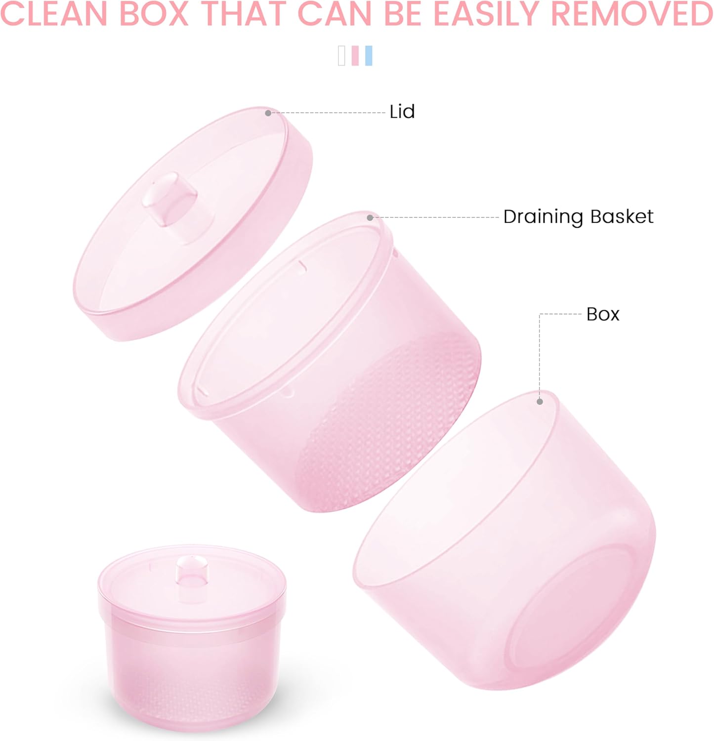 Nail Art Tools Cleaner Storage Box Nail Drill Bits Clipper Cutter Alcohol Soaking Cleaner Tweezers Accessories Clean Nail Tools (Pink)
