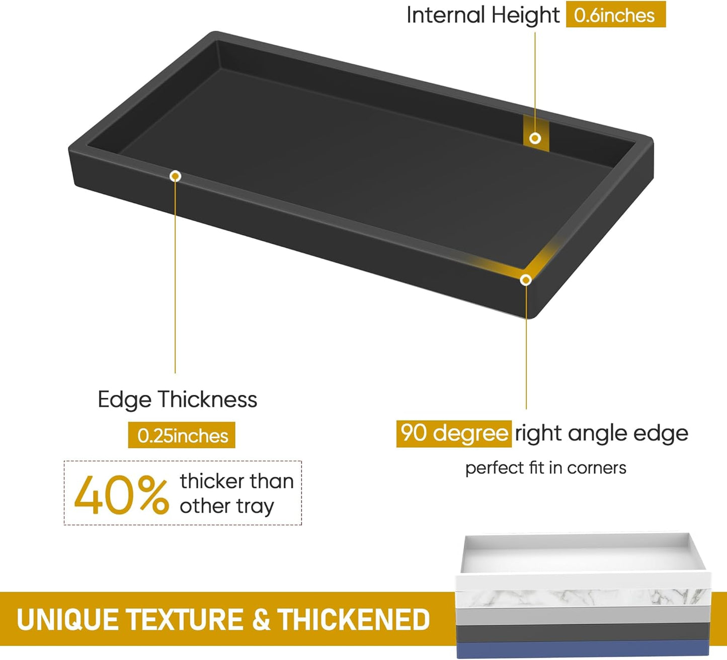 Silicone Bathroom Tray,Shatterproof Small Black Bathroom Tray,High-Grade Silicone Durable Vanity Trays for Bathroom Soap Dispenser Tray Toilet Tank Tray-7.8 * 3.9 in