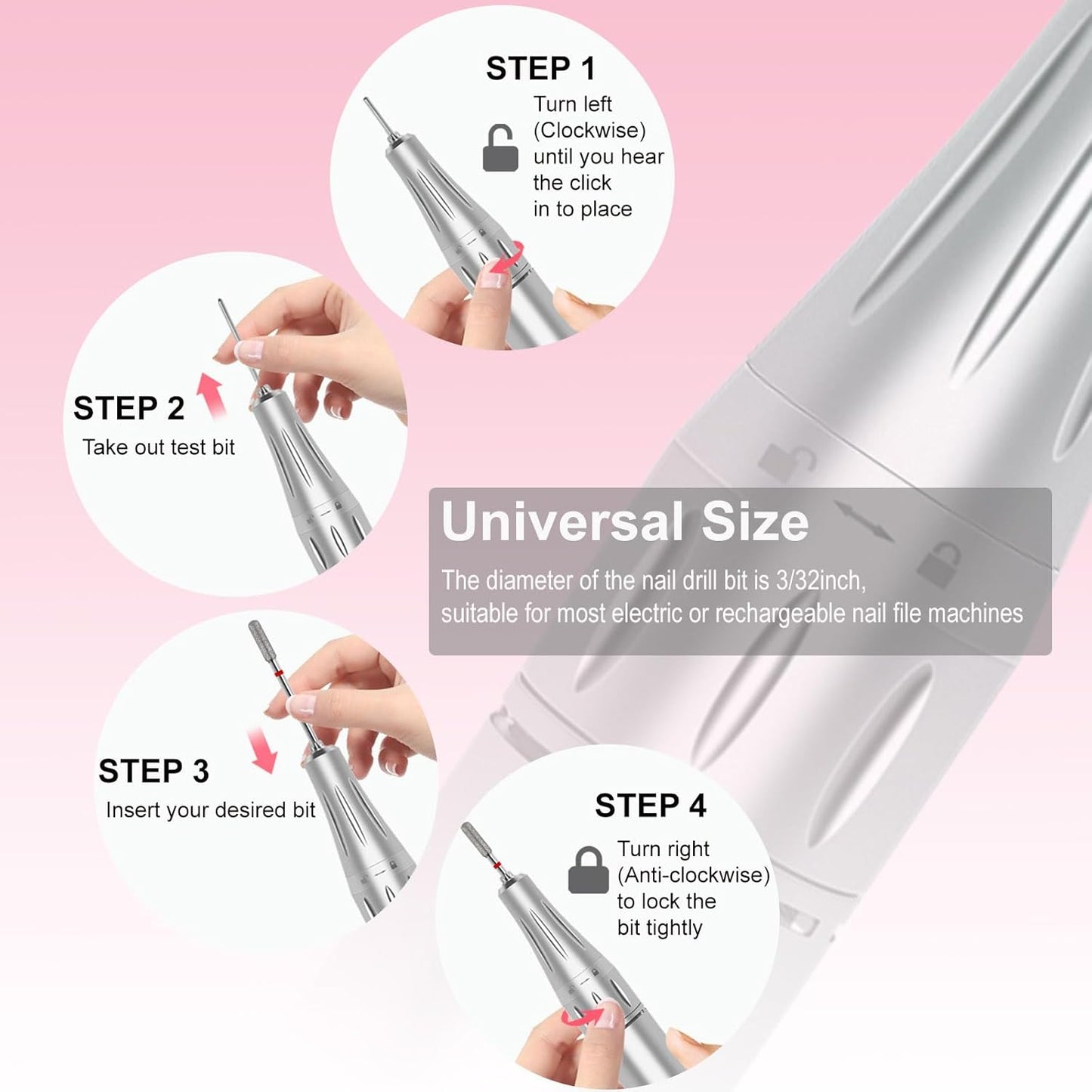 Cuticle Clean Nail Drill Bit, 3/32" Russian Diamond Nail File bits, Safety Carbide Under Nail Cleaner for Cuticle Dead Skin Nail Prepare, Nail Salon Manicure, (Round Top Barrel-Fine)
