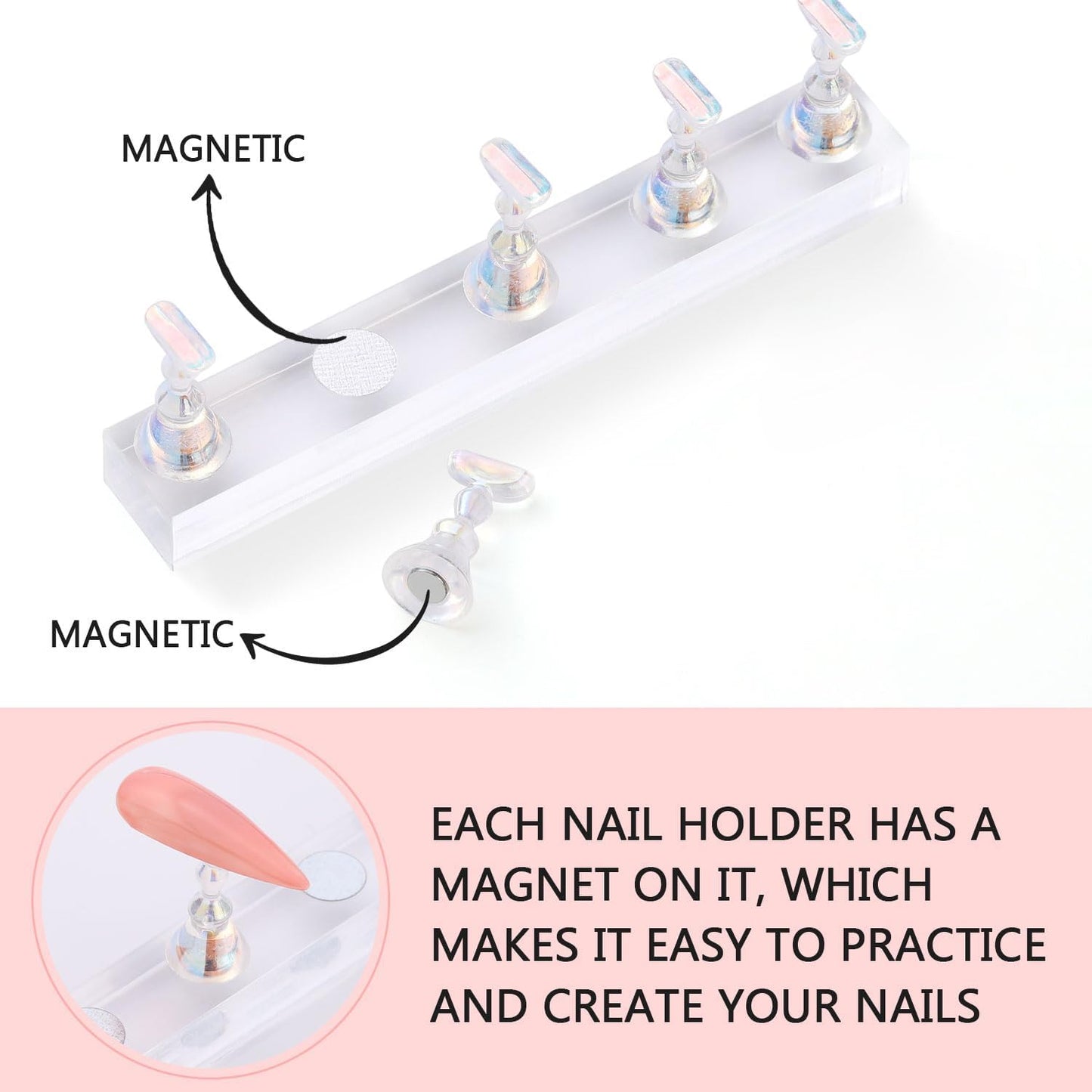 Etercycle Nail Stand Acrylic Nail Art Display Stand Practice Nail Holder for Painting Nails Magnetic Practice Stands with Reusable Putty (Clear)