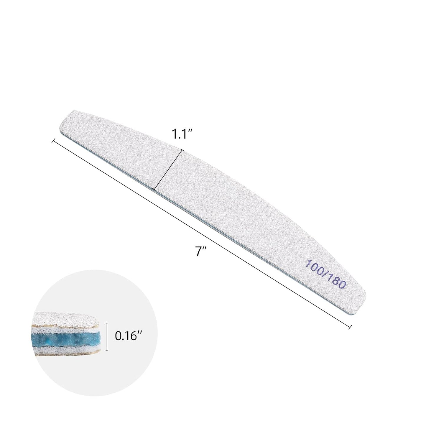 Nail File 25 Pack 100/180 Grit Professional Doubled Sides Emery Boards Washable Curved Nail Files for Gel Nail and Acrylic Nails, Salon Home Use