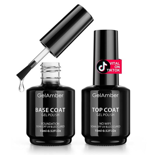 2Pcs 15ml No Wipe Gel Top Coat and Base Coat, Base and Top Coat Gel Nail Polish Set, Essentials for Super Shiny and Long-Lasting Foundation Finish Nail Art Design Gift