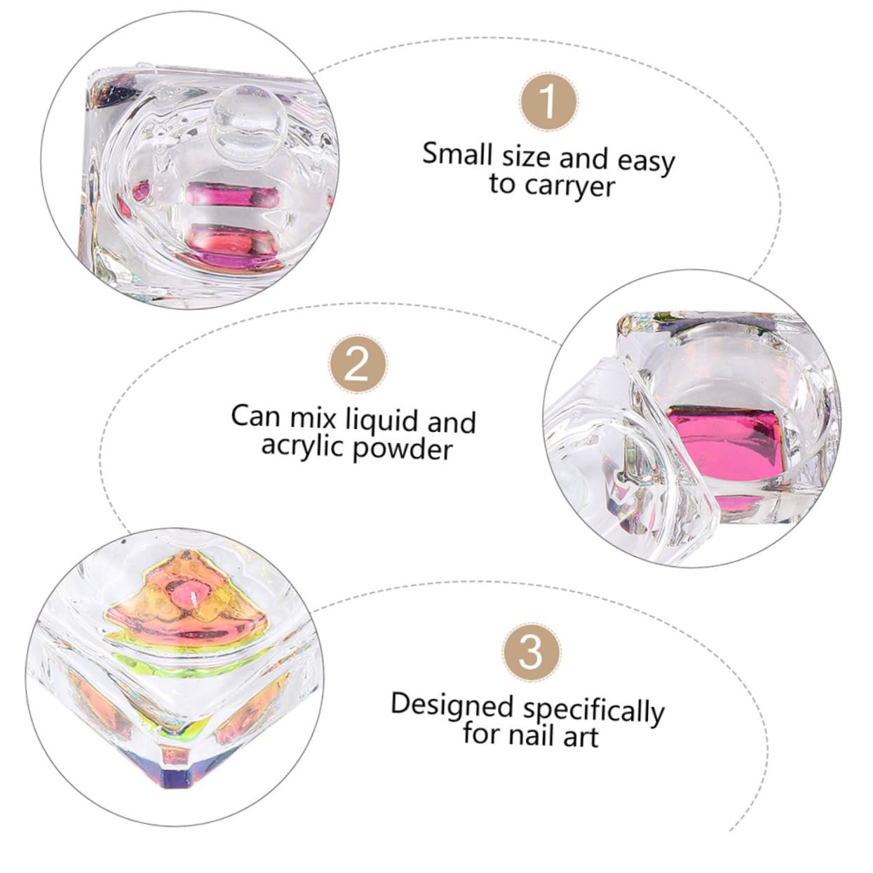 2pcs Nail Art Liquid Cup Crystal Nail Bowls Lid Manicure Soaking Bowl for Home Use