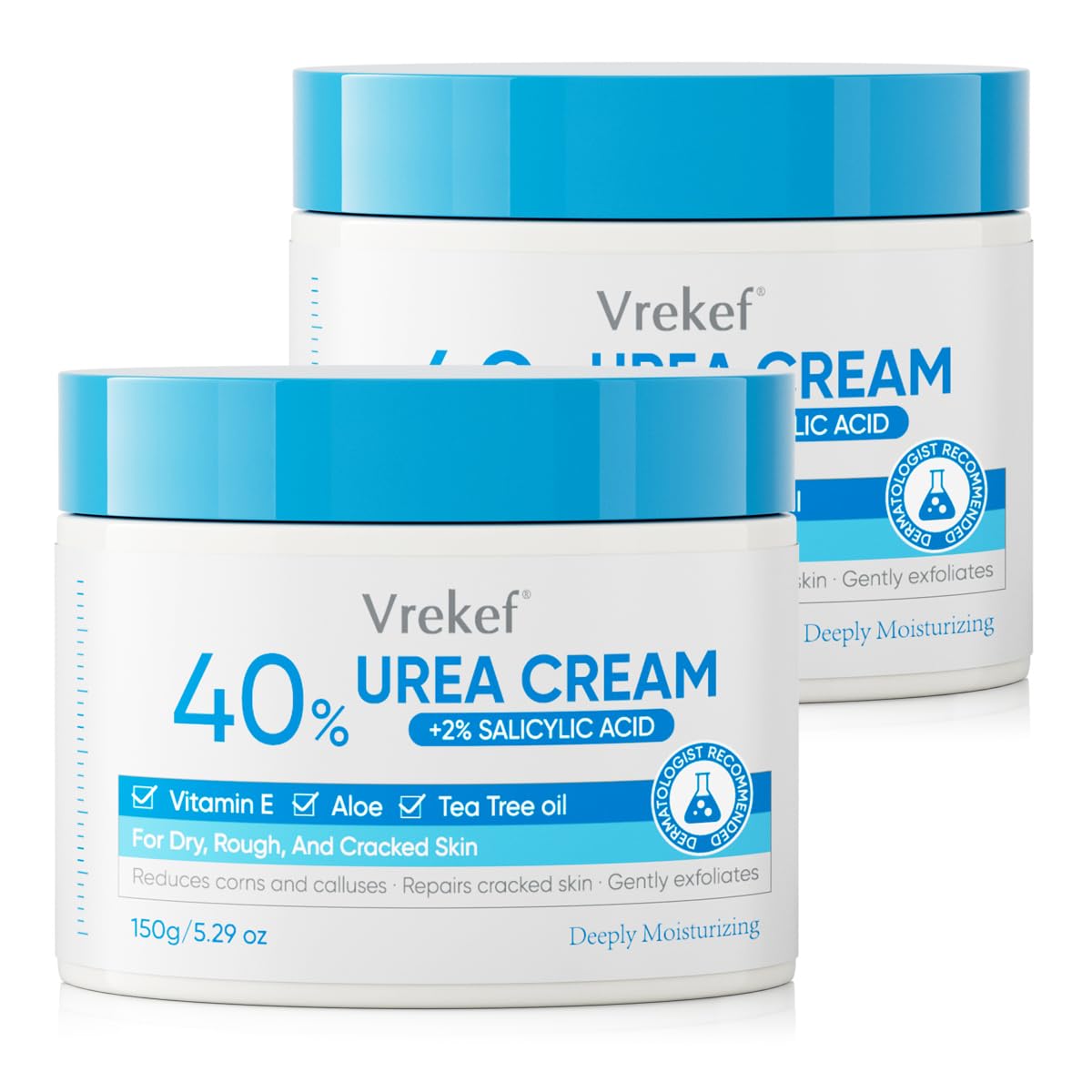 Urea Cream 40% Plus Salicylic Acid 2%, Urea Cream 40 Percent for Feet Maximum Strength, Foot Cream for Dry Heels Cracked (2 PCS)