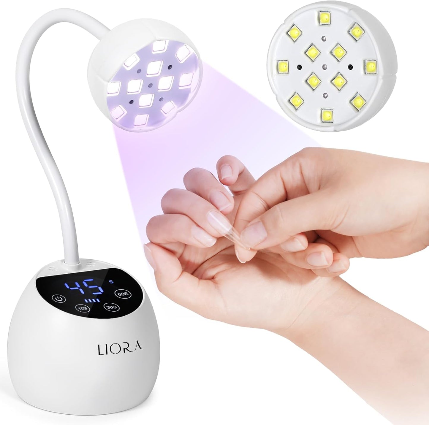 LIORA UV LED Nail Lamp - Gooseneck UV Light for Gel Nails, Cordless USB Rechargeable Flash Curing Ligth with 4 Timers & Auto Sensor, Nail Dryer Gel Polish Light for Salon Home DIY